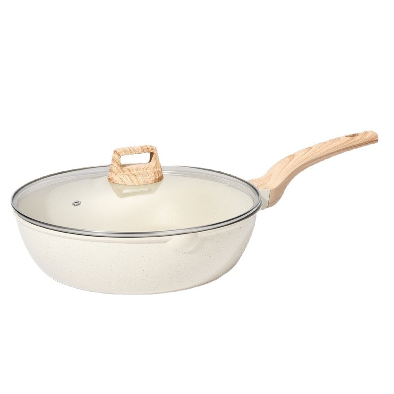 Wok din aluminiu cu piatră Maifan, antiaderent, pentru uz casnic, compatibil cu plitele pe gaz și inducție