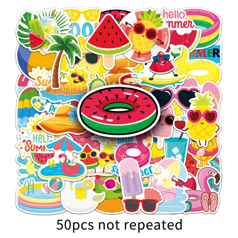 50 de autocolante graffiti de vară, cu personaje de desene animate personalizate, pentru decorarea telefoanelor, sticlelor de apă și bagajelor