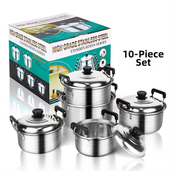 Set de 5 vase din oțel inoxidabil pentru gătit, cu oale profunde și capace