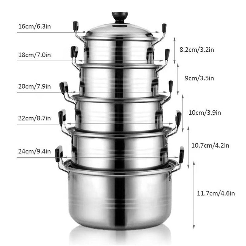 Set de 5 vase din oțel inoxidabil pentru gătit, cu oale profunde și capace