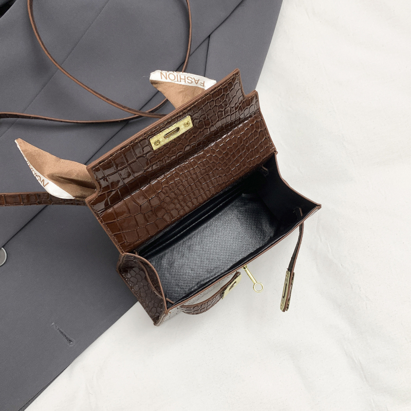Ženska mini torbica s uzorkom krokodila, pravokutnog oblika s preklopom, crossbody/rameni remen, PU koža