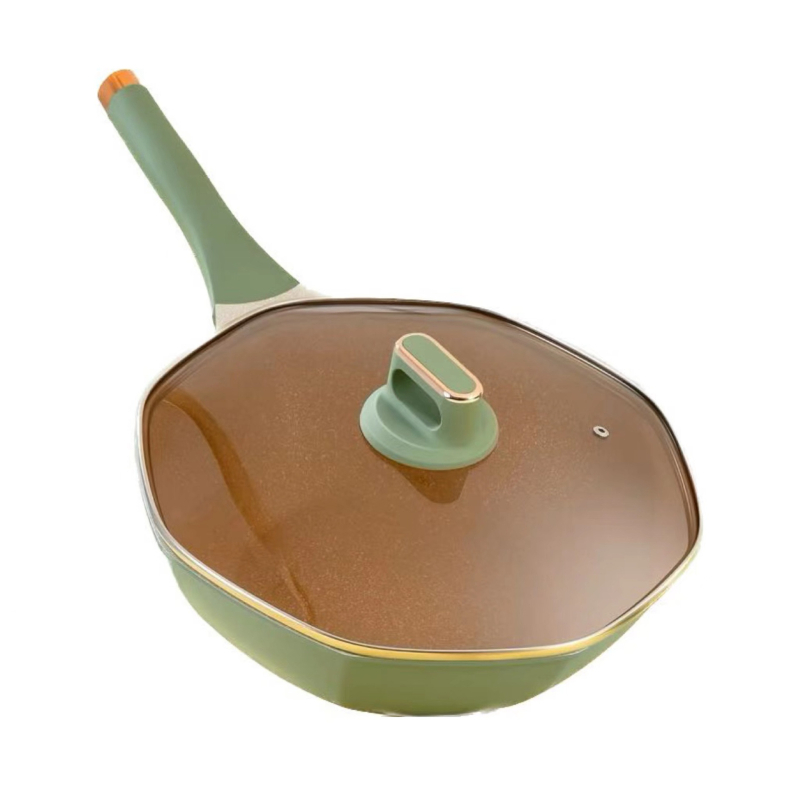 Wok octagonal cu piatră Maifan, antiaderent, compatibil cu plita cu inducție, capacitate mare