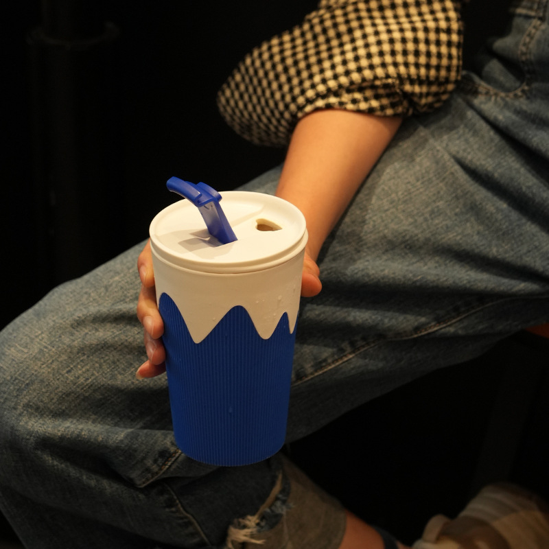 Cană de cafea cu capac pentru băut direct, cană pentru cuplu cu pai, portabilă pentru mașină, cană detașabilă pentru băuturi reci, cadou