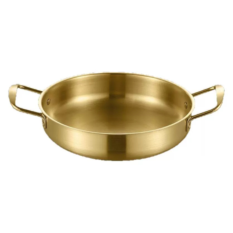 Oală de supă din oțel inoxidabil, cu mâneri duble, fund plat, auriu, stil coreean, grosită, 2,1–3 L, pentru uz casnic