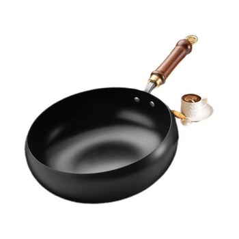Wok tradițional mare din fontă, lucrat manual, îngroșat și mai adânc, fără acoperire, tigaie pentru prăjit