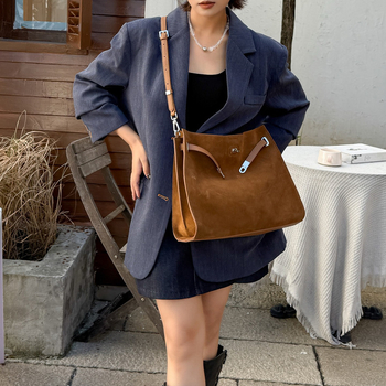 Kelly torba od nubuk kože, jesensko-zimska sezona, velika kapaciteta tote za žene, svakodnevna torba preko ramena
