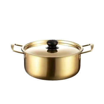 Oală din oțel inoxidabil nemagnetic, întărită, în stil coreean, pentru ramen și fructe de mare, cu capac, mâner dublu, oală mică pentru supă