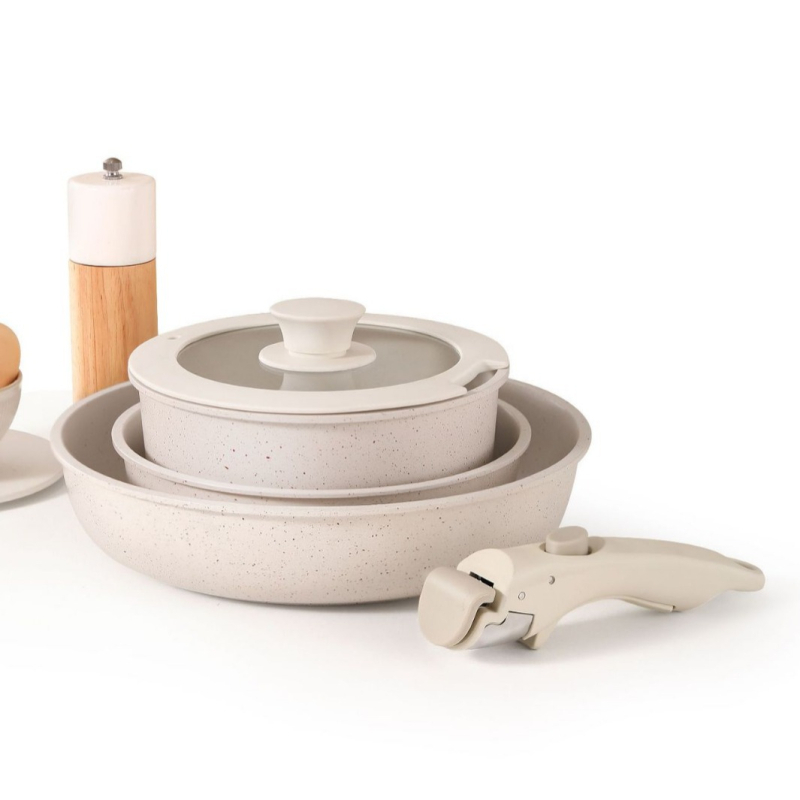 Set de vase cu mâner detașabil – wok antiaderent, tigaie, oală de supă și oale, set complet de bucătărie