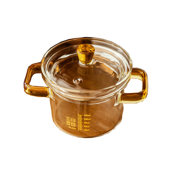 Vas de gătit din sticlă, stil japonez, borosilikat sticlă, transparent cu capac și marcaje de măsurare, capacitate 1.1–2 L, pentru gătit la abur ouă și tăiței