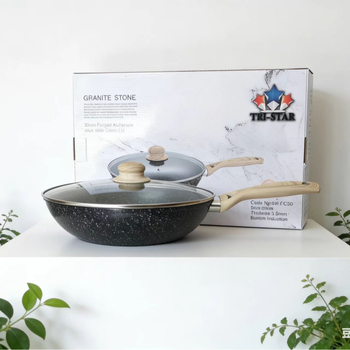 Tigaie adâncă antiaderentă din aliaj de aluminiu, cu capac de sticlă, design ușor luxos, pentru prăjit și înăbușire