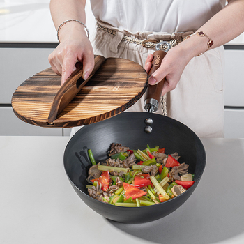 Odella wok din fier rafinat, bază plată, fără strat, rezistent la zgârieturi, diametru mic