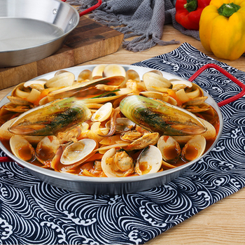 Tigan din otel inoxidabil cu doua manere pentru paella, orez cu fructe de mare, prajire, salate si paste — stil coreean, adancime 4 cm