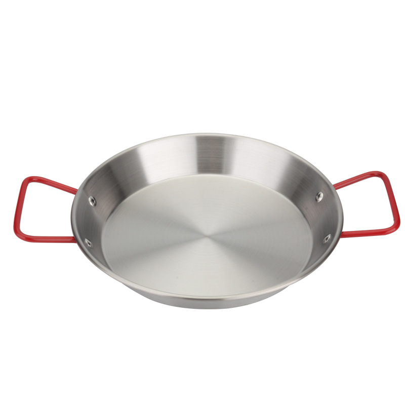 Tigan din otel inoxidabil cu doua manere pentru paella, orez cu fructe de mare, prajire, salate si paste — stil coreean, adancime 4 cm