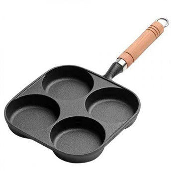Tigaie din fontă cu patru găuri pentru omletă și matriță pentru burger cu ou, fără strat, rezistentă la lipire, compatibilă cu plite pe gaz și inducție