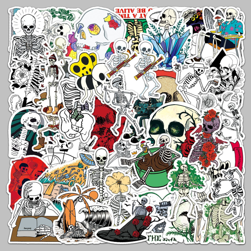 50 autocolante de valiză cu craniu în stil artistic, impermeabile – graffiti pentru skateboard, computer, tabletă și pahar