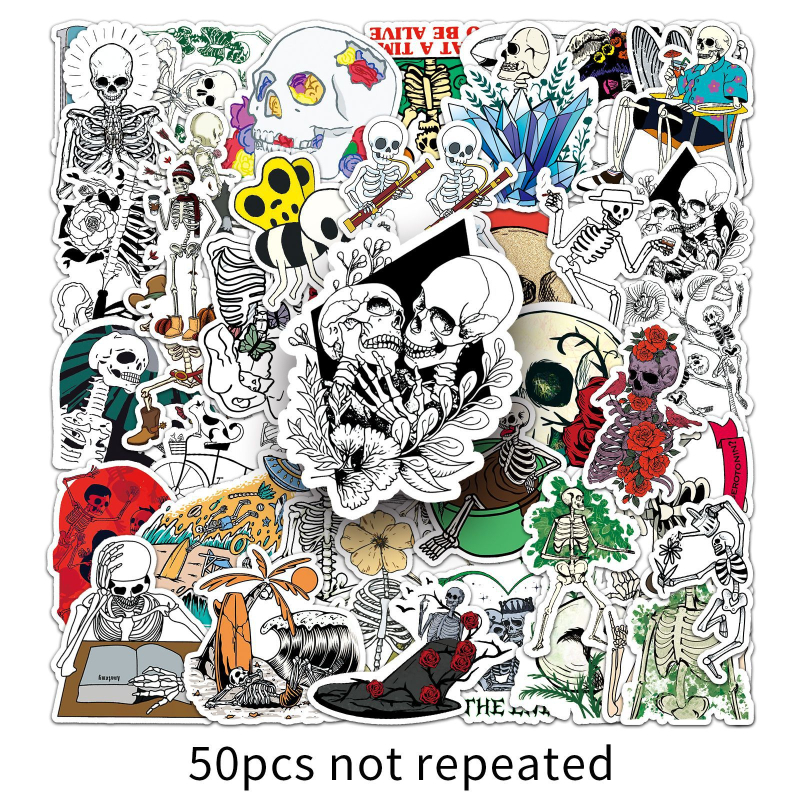 50 autocolante de valiză cu craniu în stil artistic, impermeabile – graffiti pentru skateboard, computer, tabletă și pahar