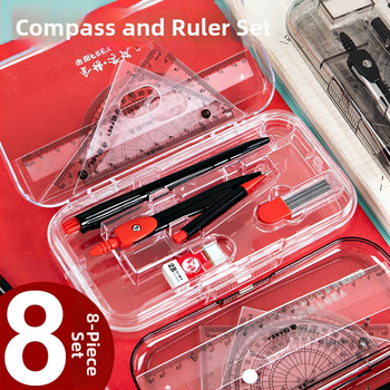 Furui set de 8 piese de rigle și compas pentru elevi — riglă triunghiulară, riglă dreptunghiulară, protractor