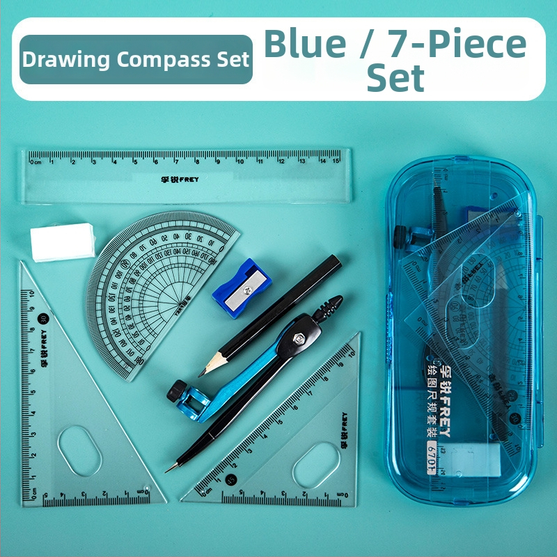 Furui set de 8 piese de rigle și compas pentru elevi — riglă triunghiulară, riglă dreptunghiulară, protractor
