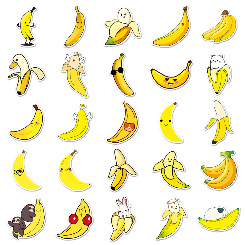 50 autocolante cu banane și fructe pentru bagaje — autocolante rezistente la apă, graffiti, pentru scuter, laptop, tabletă și decor pentru sticlă de apă