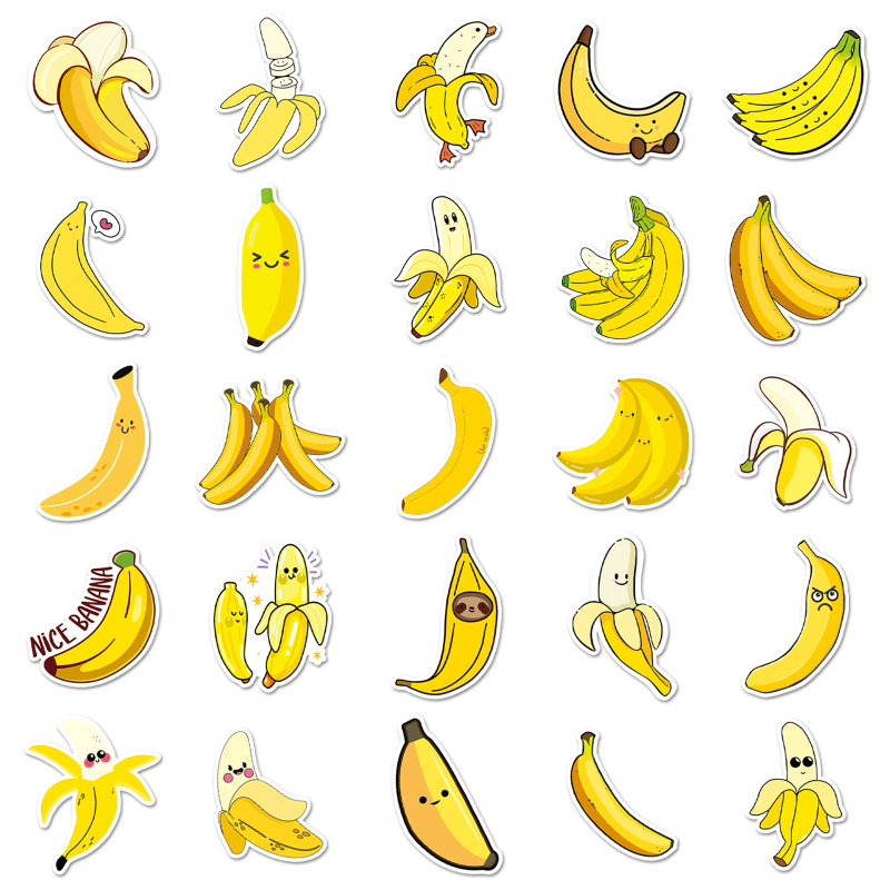 50 autocolante cu banane și fructe pentru bagaje — autocolante rezistente la apă, graffiti, pentru scuter, laptop, tabletă și decor pentru sticlă de apă