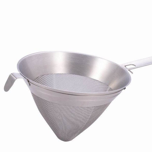 Filtru conic din oțel inoxidabil cu plasă, mâner lung, set din trei dimensiuni (mare, mediu, mic) pentru filtrarea vinului și îndepărtarea sedimentelor