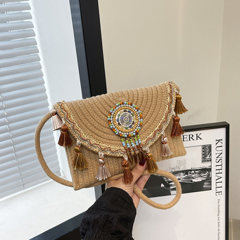 2025 trend torbica od trske za žene, plaža, umjetnički etno stil s resicama, crossbody