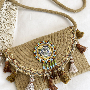 2025 trend torbica od trske za žene, plaža, umjetnički etno stil s resicama, crossbody