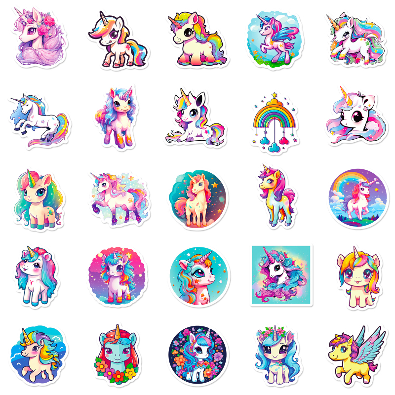 50 de stickere cu graffiti unicorn pentru bagaje, sticlă de apă, laptop și caiet – rezistente la apă