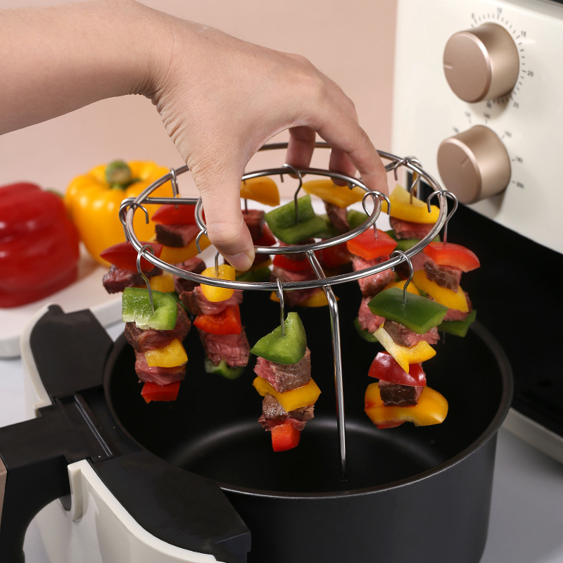 Grătar pentru air fryer cu 24 frigărui, suport rotund demontabil pentru frigărui, accesorii pentru cuptor