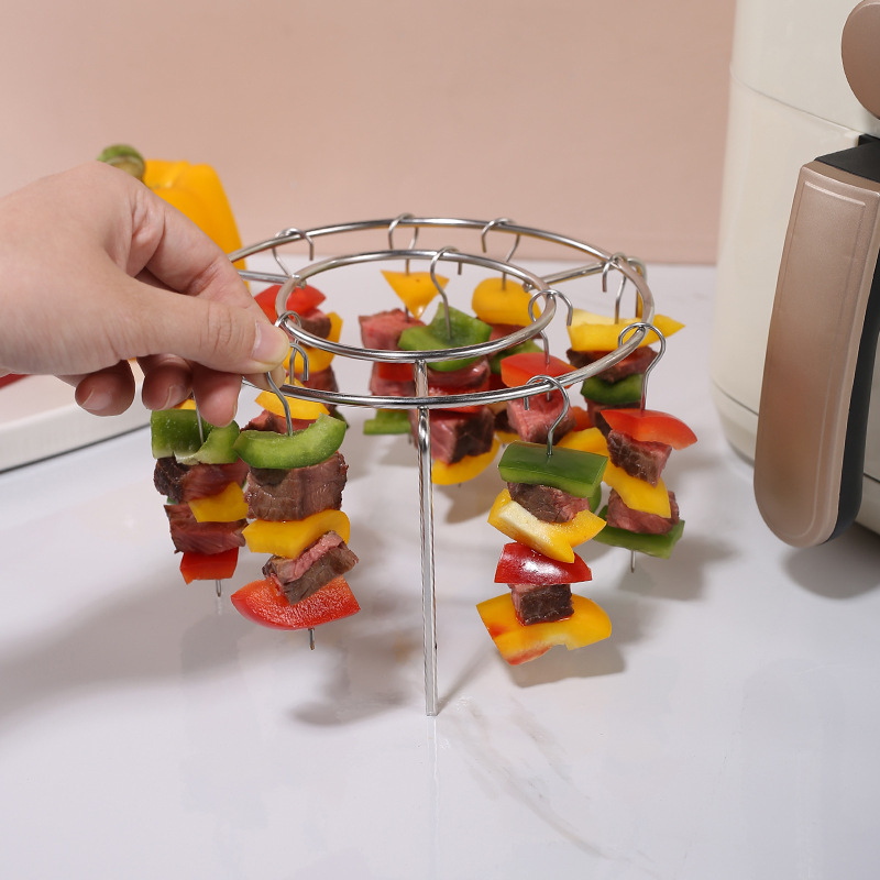 Grătar pentru air fryer cu 24 frigărui, suport rotund demontabil pentru frigărui, accesorii pentru cuptor