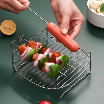 Grilă din oțel inoxidabil pentru friteuză cu aer, cu frigărui, dublu nivel, stil coreean