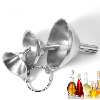 Set din trei pâlnii din oțel inoxidabil, cu design suspendat pentru bucătărie – pâlnie pentru ulei, mari și mici pentru vin/licior, cu lingură