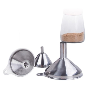 Set din trei pâlnii din oțel inoxidabil, cu design suspendat pentru bucătărie – pâlnie pentru ulei, mari și mici pentru vin/licior, cu lingură