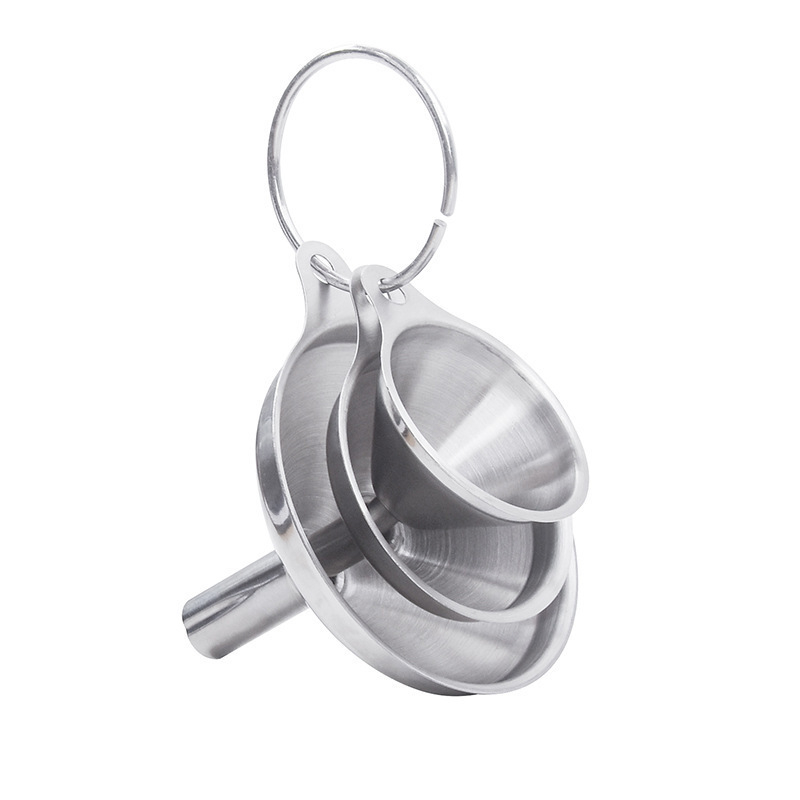 Set din trei pâlnii din oțel inoxidabil, cu design suspendat pentru bucătărie – pâlnie pentru ulei, mari și mici pentru vin/licior, cu lingură