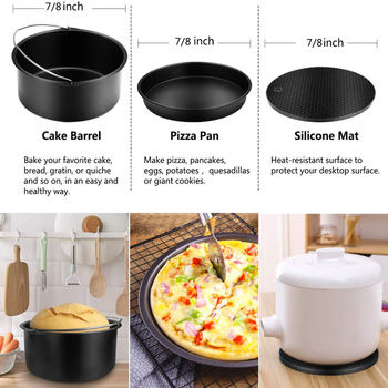 Set de accesorii pentru friteuză cu aer, 8 inch, 17 piese, rețete, compatibil cu coș de prăjit 3,5–6,5 qt