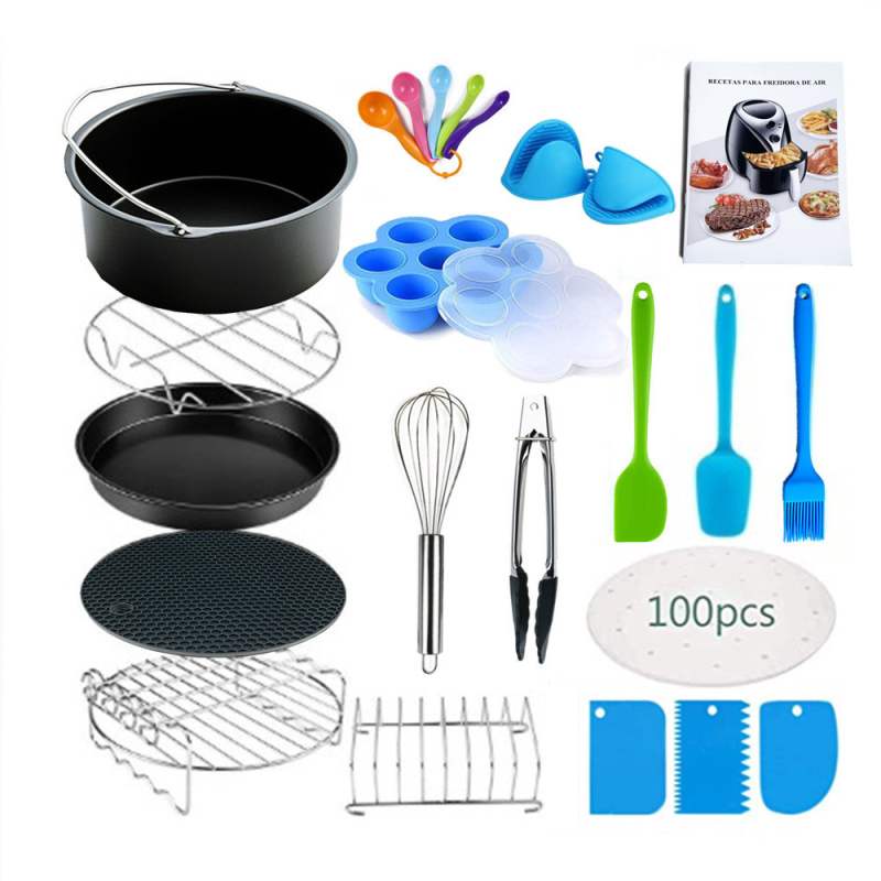 Set de accesorii pentru friteuză cu aer, 8 inch, 17 piese, rețete, compatibil cu coș de prăjit 3,5–6,5 qt
