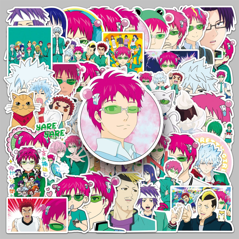 Autocolante The Disastrous Life of Saiki K. – 50 autocolante impermeabile pentru sticle de apă, bagaje, laptopuri și agende