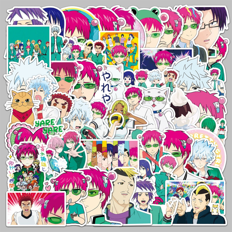 Autocolante The Disastrous Life of Saiki K. – 50 autocolante impermeabile pentru sticle de apă, bagaje, laptopuri și agende