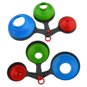 Set din plastic, 3 piese, pâlnie cu gură largă și gură îngustă, telescopic și pliabil, dozator portabil pentru lichide (uleiuri și alte lichide)