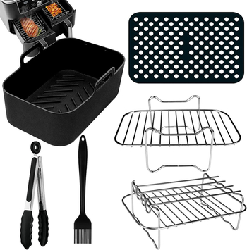 Accesorii pentru friteuză cu aer, 6 cupe din hârtie pentru ulei, grilă dreptunghiulară pentru grătar, pentru friteuze cu două tăvi