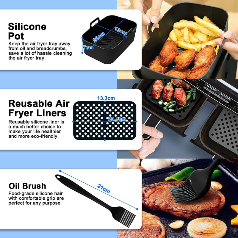 Accesorii pentru friteuză cu aer, 6 cupe din hârtie pentru ulei, grilă dreptunghiulară pentru grătar, pentru friteuze cu două tăvi