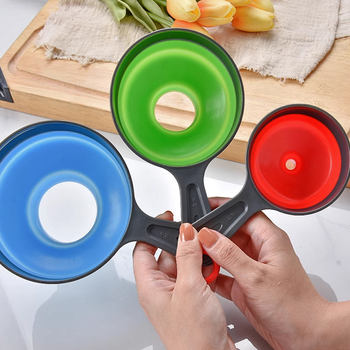 Set din trei pâlnii pliabile din silicon, din plastic – gură largă, pentru gem, ulei și vin – unelte de bucătărie.