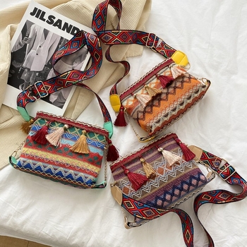 Ženska torbica 2024 – etnički stil s resama, crossbody, najlon, mala