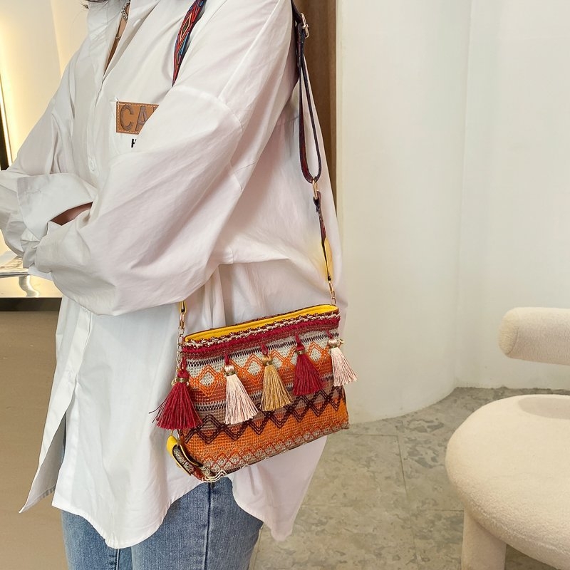 Ženska torbica 2024 – etnički stil s resama, crossbody, najlon, mala
