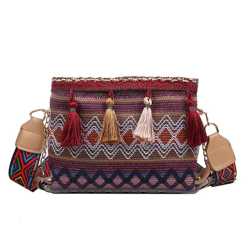 Ženska torbica 2024 – etnički stil s resama, crossbody, najlon, mala