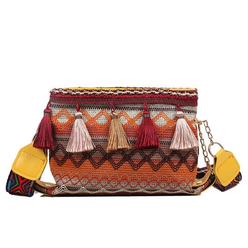 Ženska torbica 2024 – etnički stil s resama, crossbody, najlon, mala