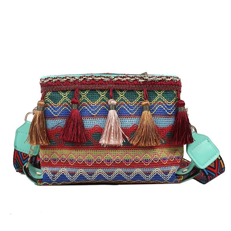 Ženska torbica 2024 – etnički stil s resama, crossbody, najlon, mala