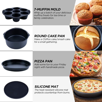 Set de accesorii pentru friteza cu aer – universal, 12 piese, tavă pentru pizza și formă pentru tort