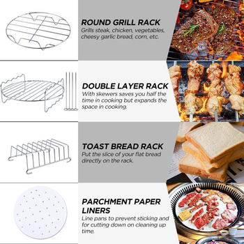 Set de accesorii pentru friteza cu aer – universal, 12 piese, tavă pentru pizza și formă pentru tort