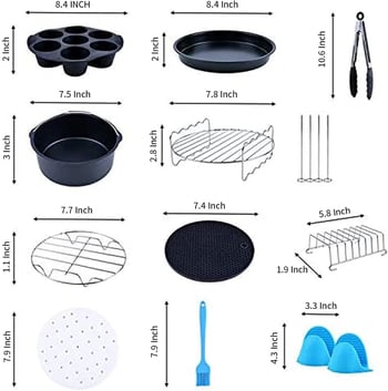Set de accesorii pentru friteza cu aer – universal, 12 piese, tavă pentru pizza și formă pentru tort